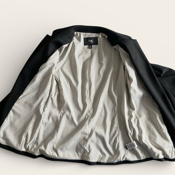 Chic By Jacob Petite Small Black Fitted Blazer Polka Dot Lining Office Siren 90s - Picture 6 of 10